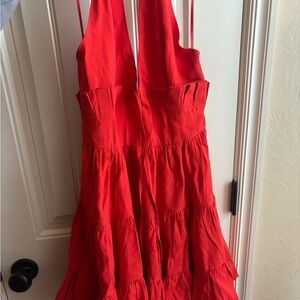 Blush Red Open Back Frill Mini Dress
